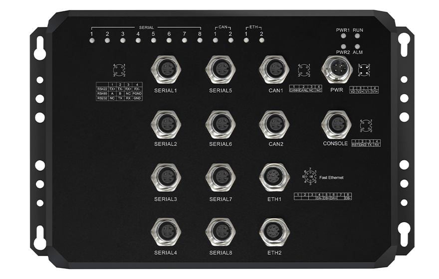 飛暢科技-M12接口 8路串口+2路CAN 服務(wù)器 (帶WEB與SNMP網(wǎng)管，MQTT)