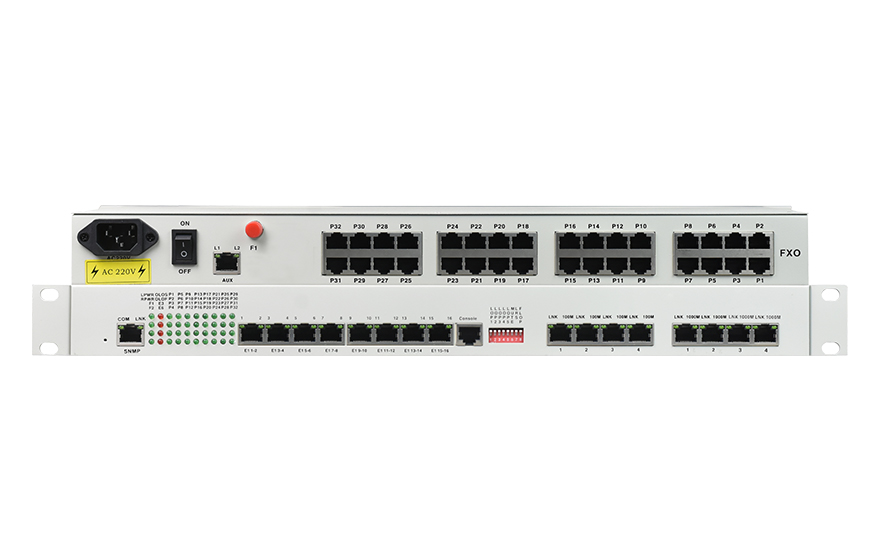 飛暢科技-32路電話+16E1+4FE+4GE+2路數(shù)據(jù)+SNMP+console（19英寸，物理隔離）電話光端機(jī)